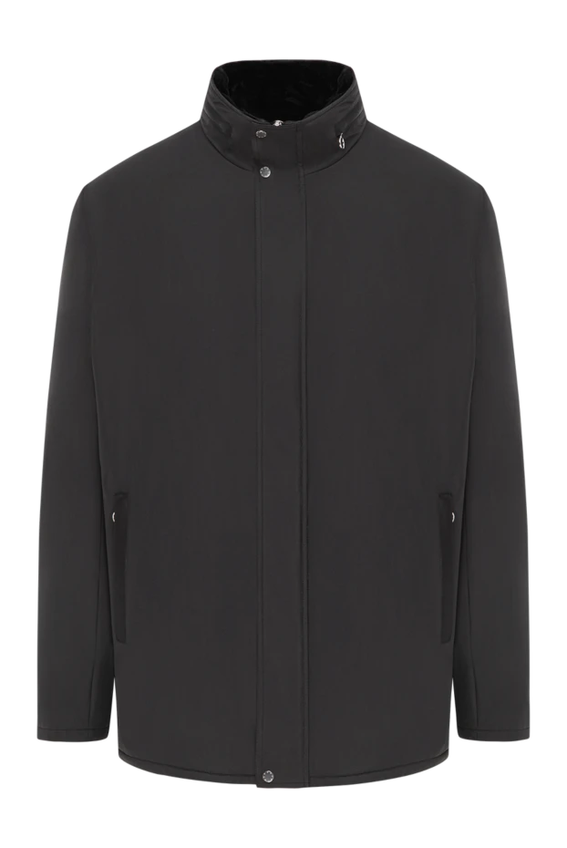 Тері жағасы мен былғары кірістіруімен ерлерге арналған қара күрте - фото 1