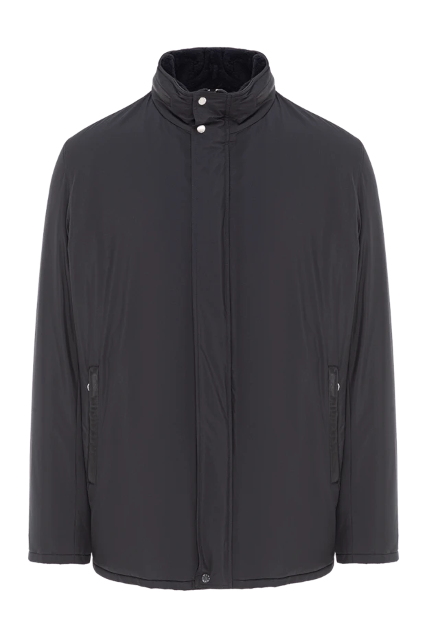 Куртка мужская утеплённая из нейлона с кожаными вставками и меховой отделкой - фото 1