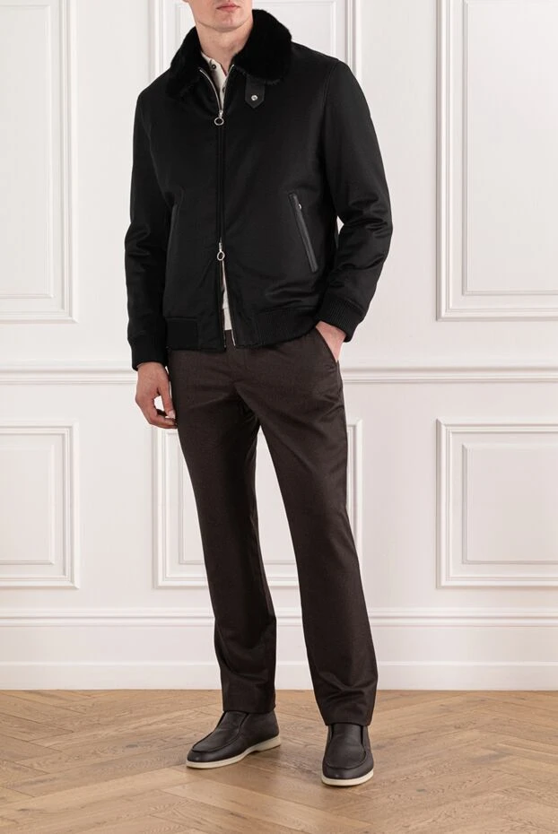 Куртка мужская из кашемира с кожаными деталями и меховой подкладкой
 - фото 2