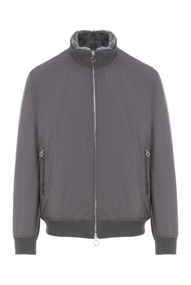 Мужская куртка серого цвета с меховой подкладкой и отделкой из кожи крокодила
- фото 1