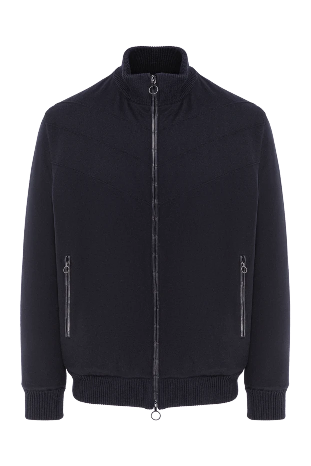 Men's bomber jacket with fur and crocodile leather details, blue
- photo 1