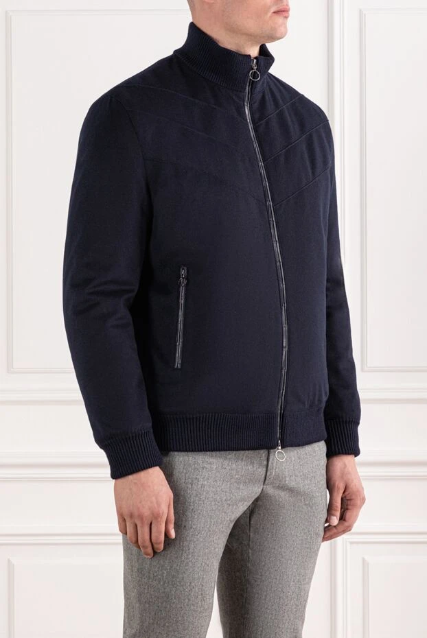 Seraphin men's bomber jacket with fur and crocodile leather details, blue
 190473 - photo 3