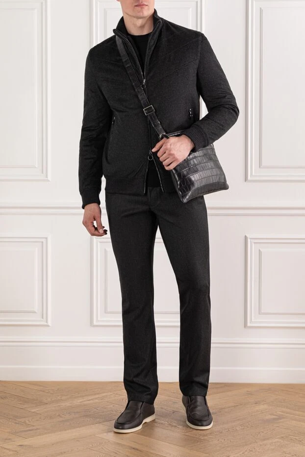 Тері мен қолтырауын былғарыдан жасалған ерлер кашемир күртесі, сұр
- фото 2