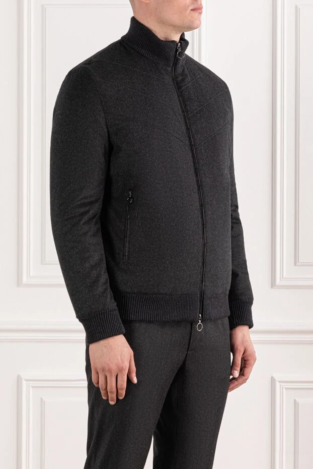 Seraphin men's cashmere jacket with fur and crocodile leather trim, grey
 190474 - photo 3
