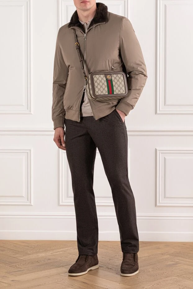 Бомбер мужской на молнии с мехом внутри и деталями из кожи крокодила
 - фото 2