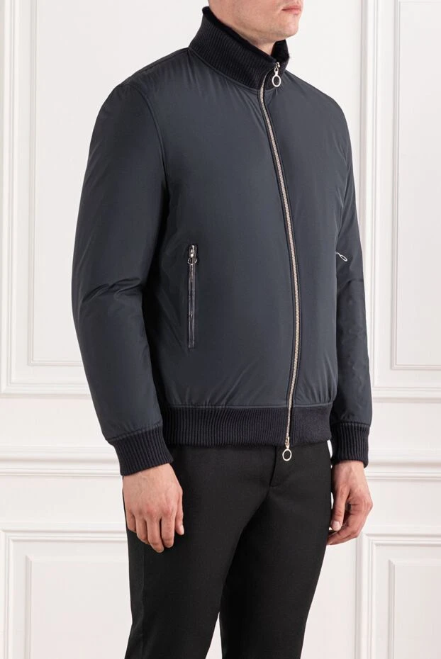 Seraphin men's dark blue jacket with fur lining and crocodile leather details 190477 - photo 3