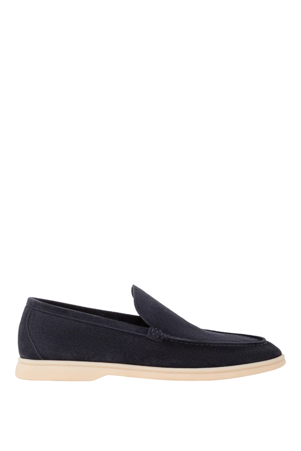 Летние замшевые лоферы изготовленные вручную синего цвета - фото 1