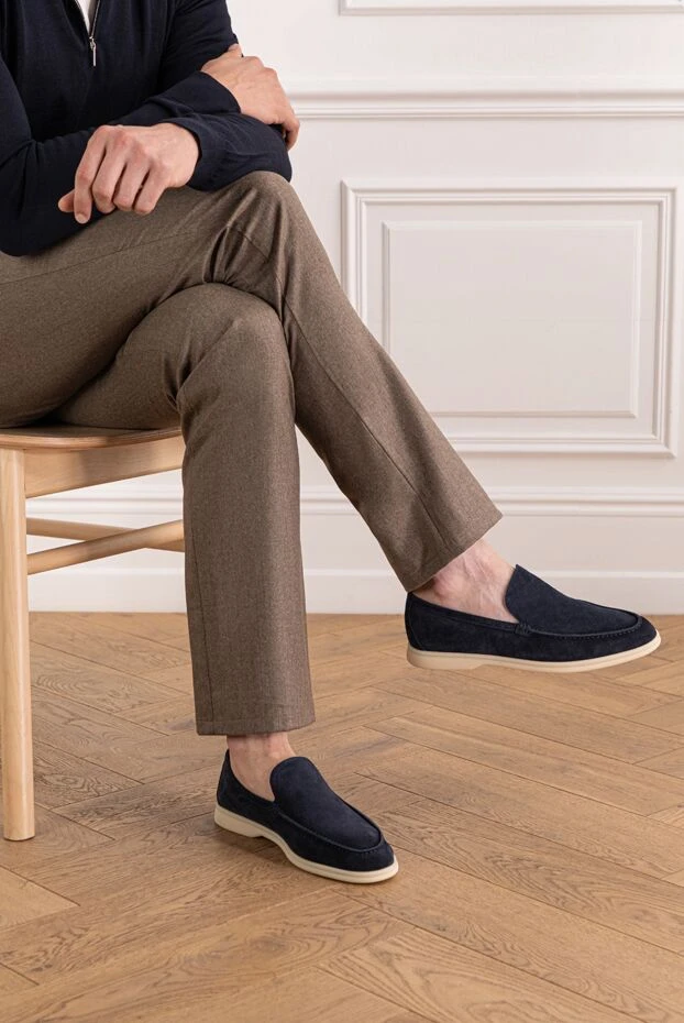 Loro Piana летние замшевые лоферы изготовленные вручную синего цвета 190486 - фото 2