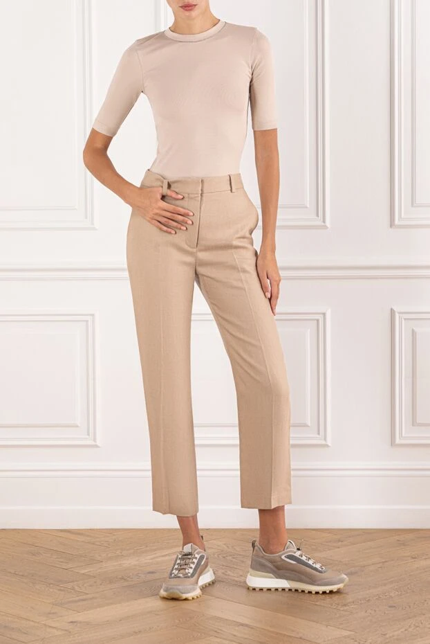 Loro Piana бежевый neo derk жоғары белді зығыр классикалық шалбар әйелдер
 190495 - фото 2