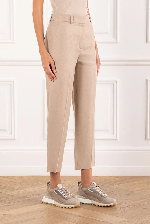 Loro Piana бежевый neo derk жоғары белді зығыр классикалық шалбар әйелдер
 190495 - фото 3