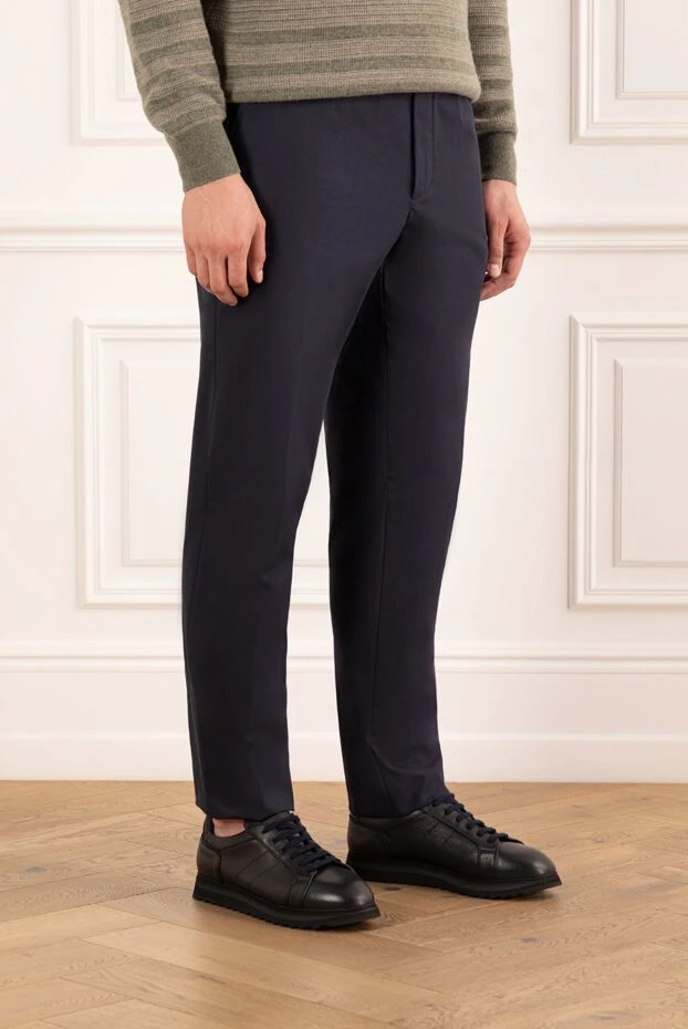 Loro Piana jarno ерлерге арналған көк мақта габардин шалбары 190505 - фото 3