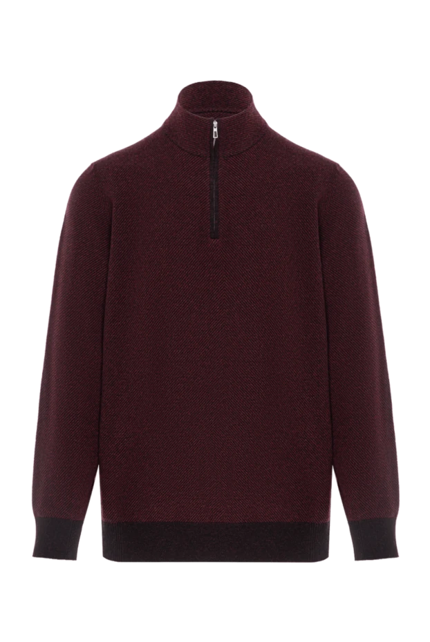 Mezzocollo men's cashmere sweater with a two-tone jacquard pattern, burgundy - photo 1