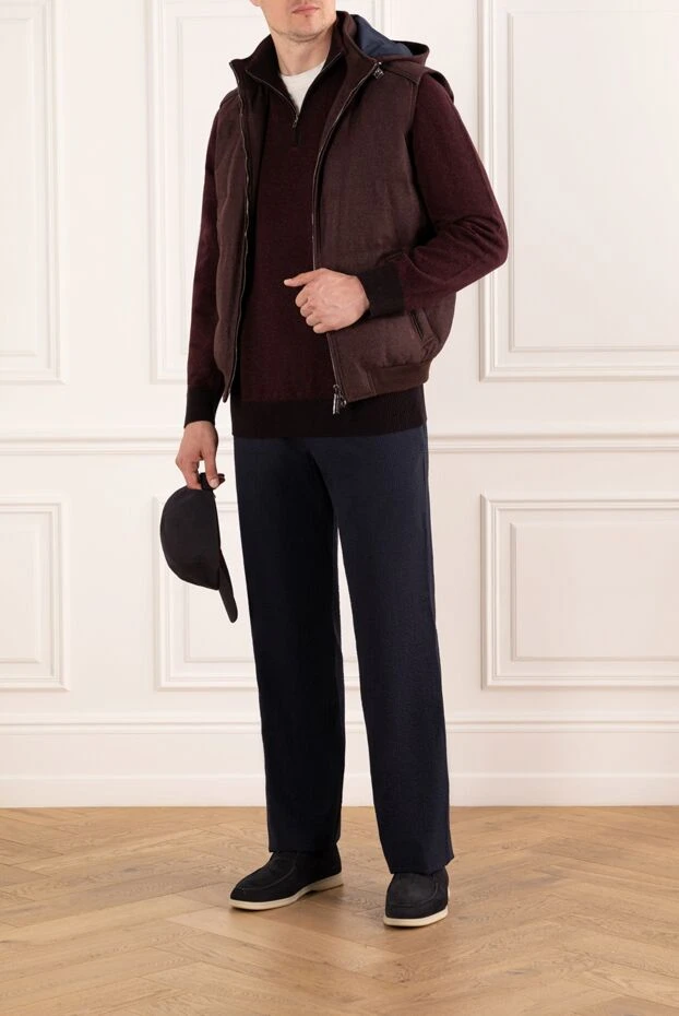 Loro Piana mezzocollo ерлер кашемир жемпірі екі түсті жаккард үлгісімен, бургундия 190507 - фото 2