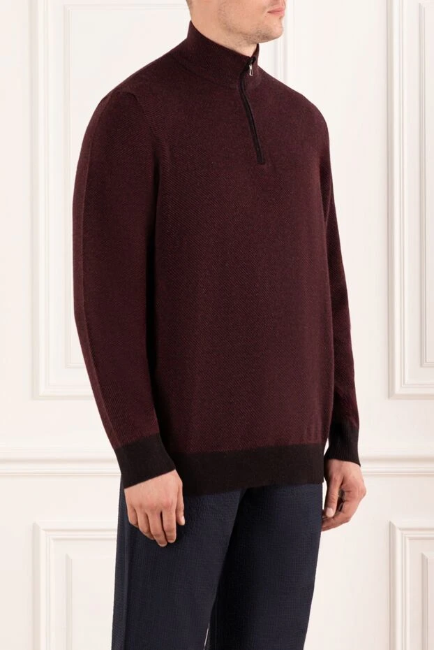 Loro Piana mezzocollo ерлер кашемир жемпірі екі түсті жаккард үлгісімен, бургундия 190507 - фото 3