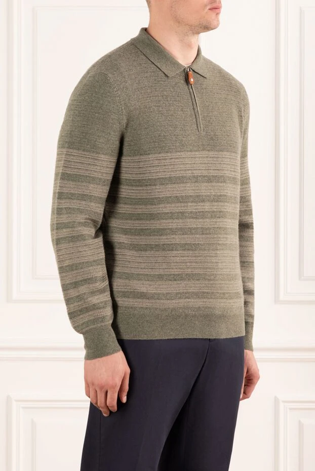 Loro Piana green wool polo sweater with raised stripes and a zipper 190508 - photo 3