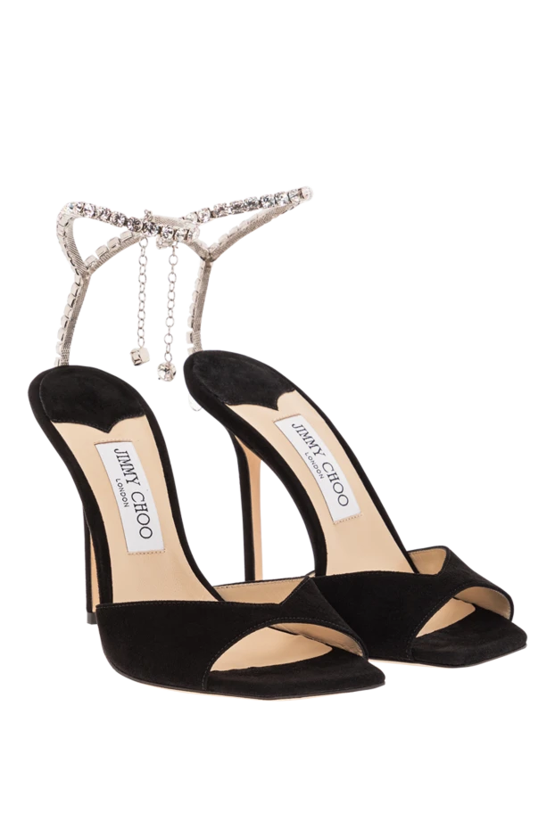 Jimmy Choo черные замшевые босоножки saeda100 с отделкой кристаллами
 190516 - фото 3
