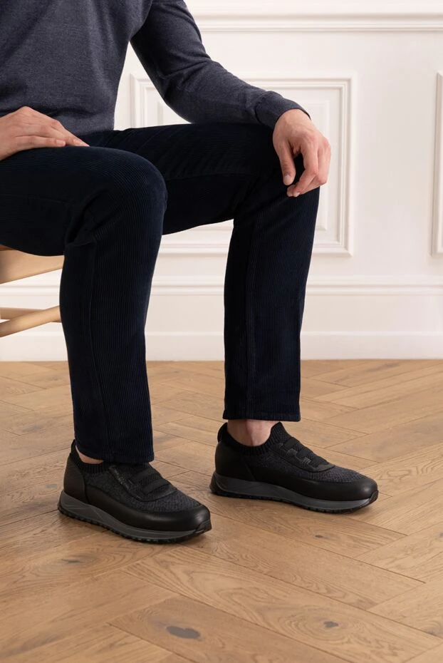 Doucal`s мужские черные кроссовки с шерстяным верхом и кожаными вставками
190529 - фото 2