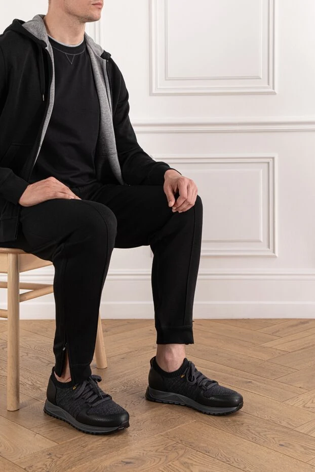 Doucal`s қою сұр түсті былғары кірістірілген және жүннен жасалған кроссовкалар 190531 - фото 2