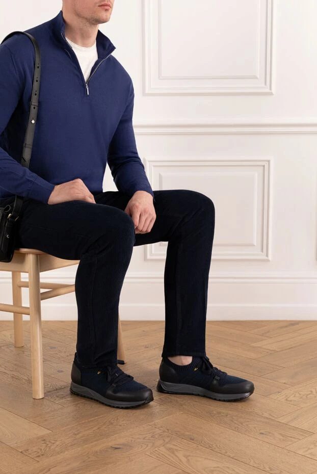 Doucal`s темно-синие кроссовки из шерсти с кожаной отделкой 190532 - фото 2