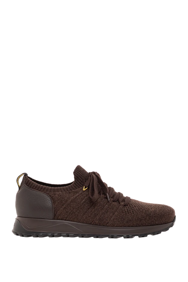Knitted brown sneakers with leather on the heel and a textured sole - photo 1