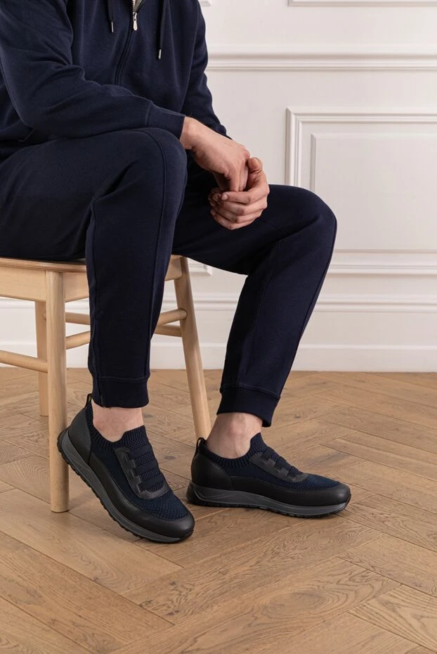 Doucal`s кроссовки из шерсти с кожаной отделкой и утепленной подошвой синие
190536 - фото 2