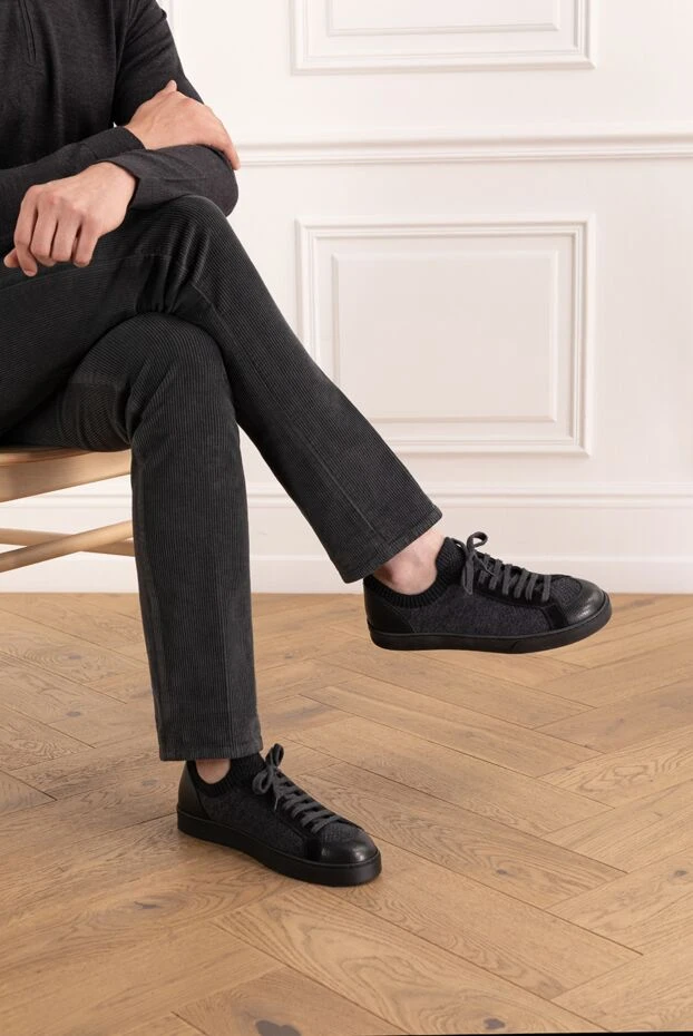 Doucal`s men's grey sneakers with leather inserts and wool upper 190539 - photo 2