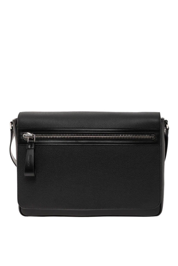 Сыртқы сыдырмасы бар қара былғарыдан жасалған ерлер сөмкесі - фото 1