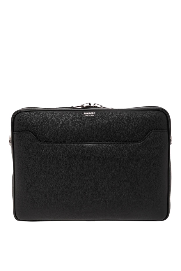 Қара былғарыдан жасалған, сыртқы сыдырмасы бар қара ерлердің иық сөмкесі - фото 1