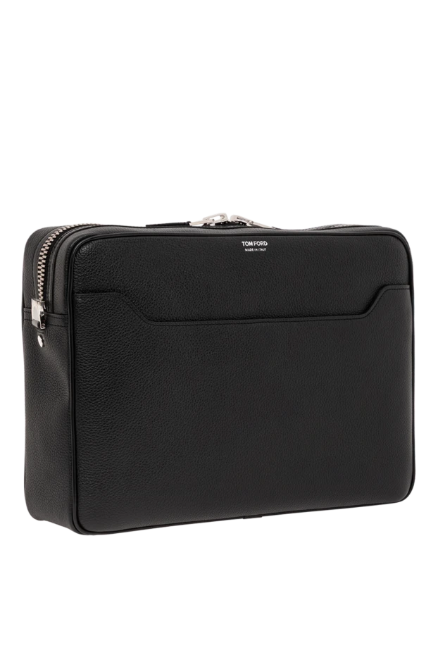 Tom Ford қара былғарыдан жасалған, сыртқы сыдырмасы бар қара ерлердің иық сөмкесі 190547 - фото 2