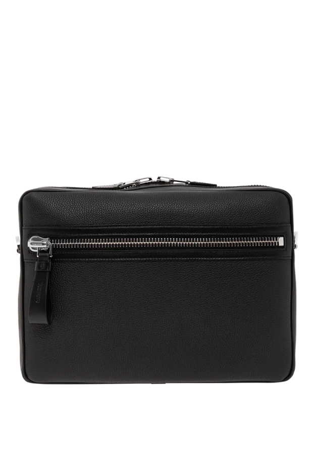 Tom Ford қара былғарыдан жасалған, сыртқы сыдырмасы бар қара ерлердің иық сөмкесі 190547 - фото 3