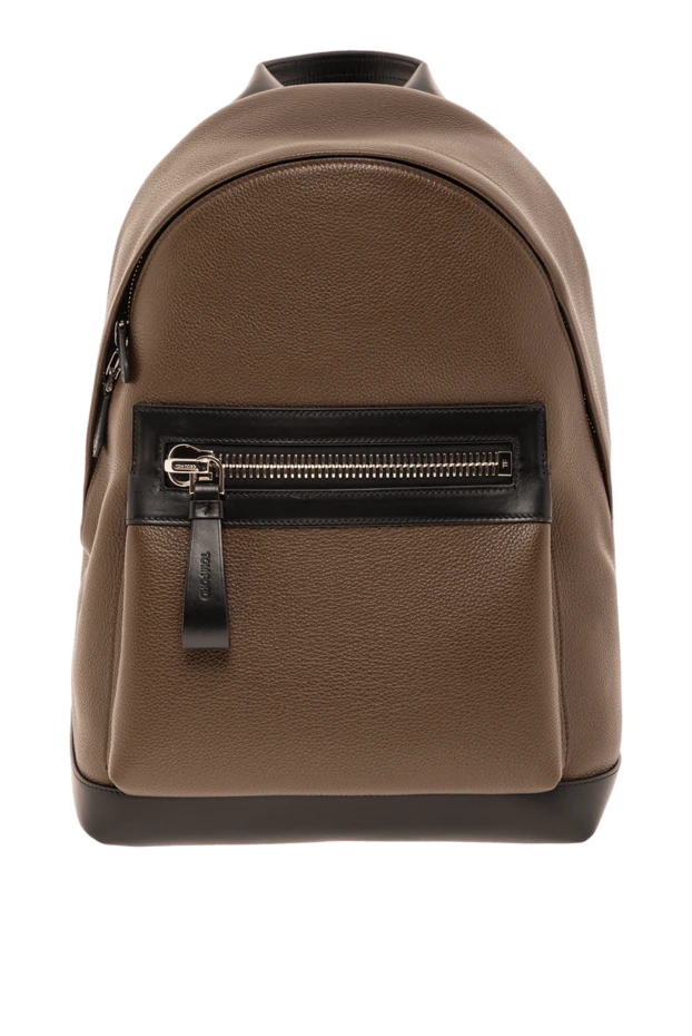 Мужской коричневый рюкзак из зернистой кожи на молнии - фото 1