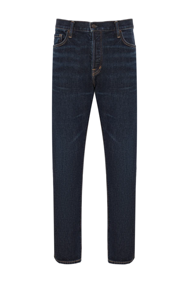 Джинсы универсального силуэта в глубоких синих тонах с контрастной строчкой - фото 1