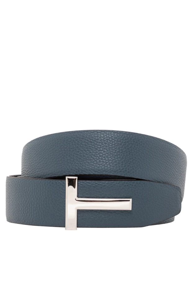 Т-тоғасы бар қайтымды көк шынайы былғары белбеу - фото 1