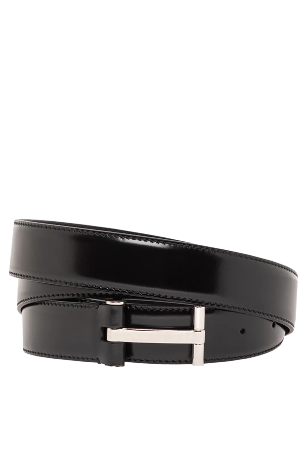 Men's belt in glossy leather with silver T-bar buckle
- photo 1