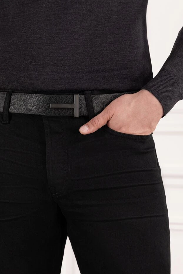 Tom Ford двусторонний черный ремень из зернистой кожи c т-образной пряжкой
 190557 - фото 2