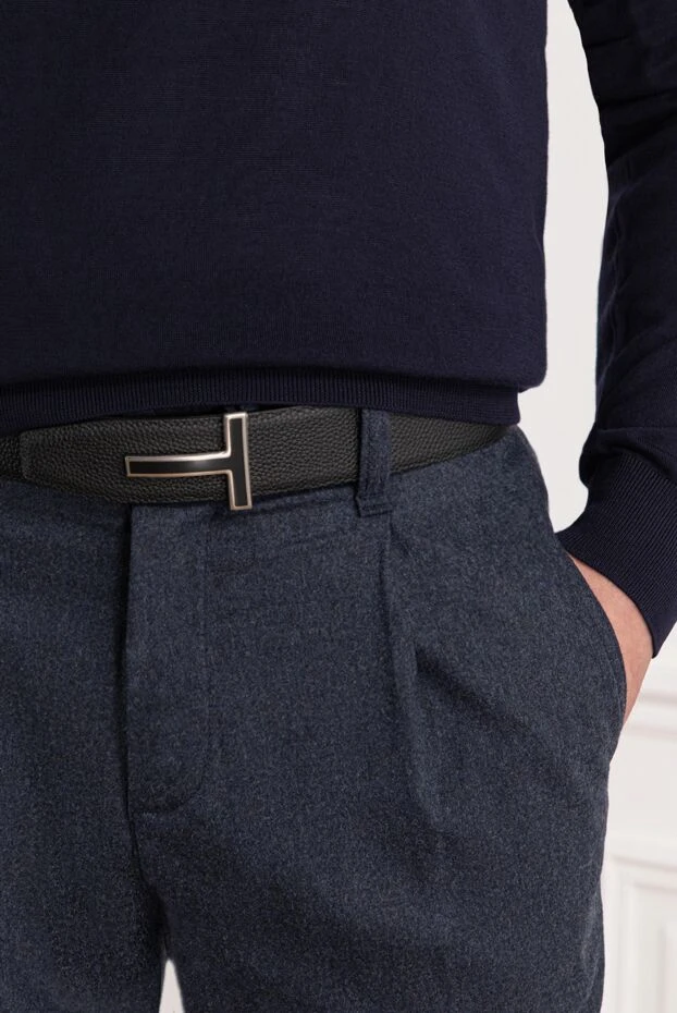 Tom Ford двусторонний черный ремень из зернистой кожи с эмалированной т-образной пряжкой
 190558 - фото 2