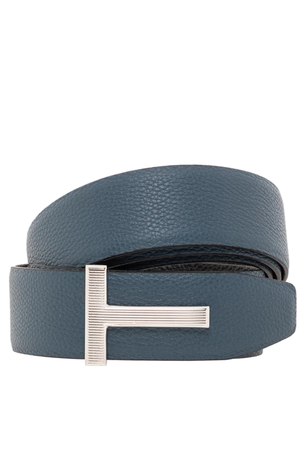 Двусторонний синий ремень из зернистой кожи с ребристой Т-образной пряжкой
- фото 1
