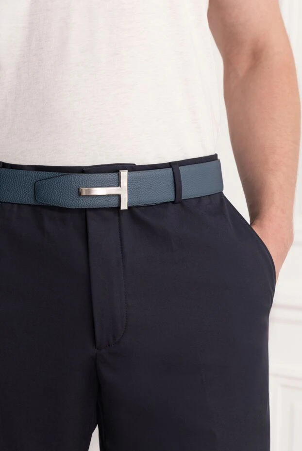 Tom Ford двусторонний синий ремень из зернистой кожи с ребристой т-образной пряжкой
 190559 - фото 2