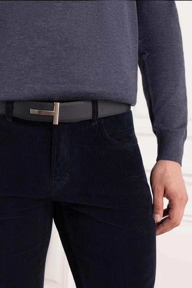 Reversible black grained leather belt with ribbed T-bar buckle
 - photo 2