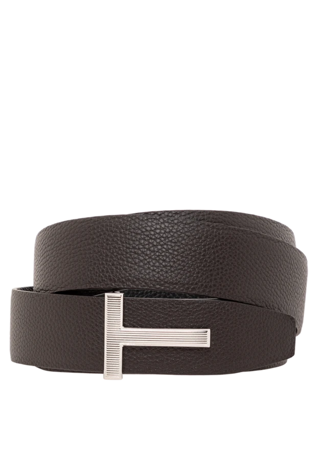 Brown full grain leather belt with ribbed T-bar buckle - photo 1