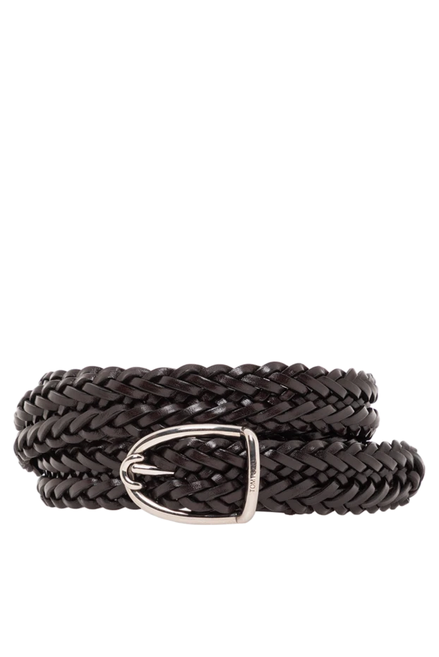 Brown leather belt with braided design and metal buckle
- photo 1