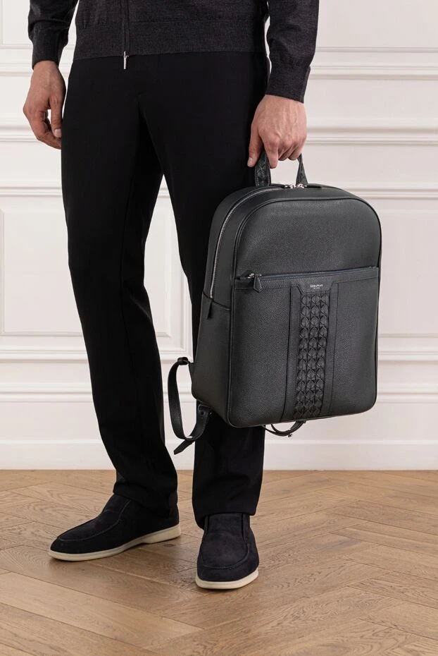 Mosaico жиегі бар көк түсті Cachemire былғары бір сыдырмалы рюкзак
 - фото 2