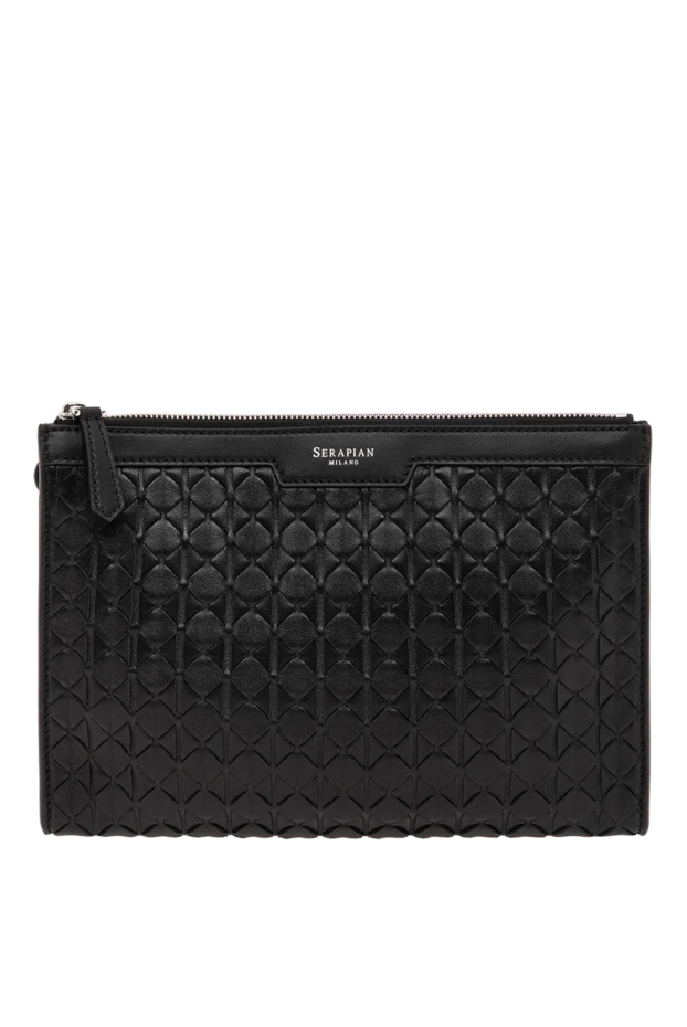 Black leather clutch with relief texture - photo 1
