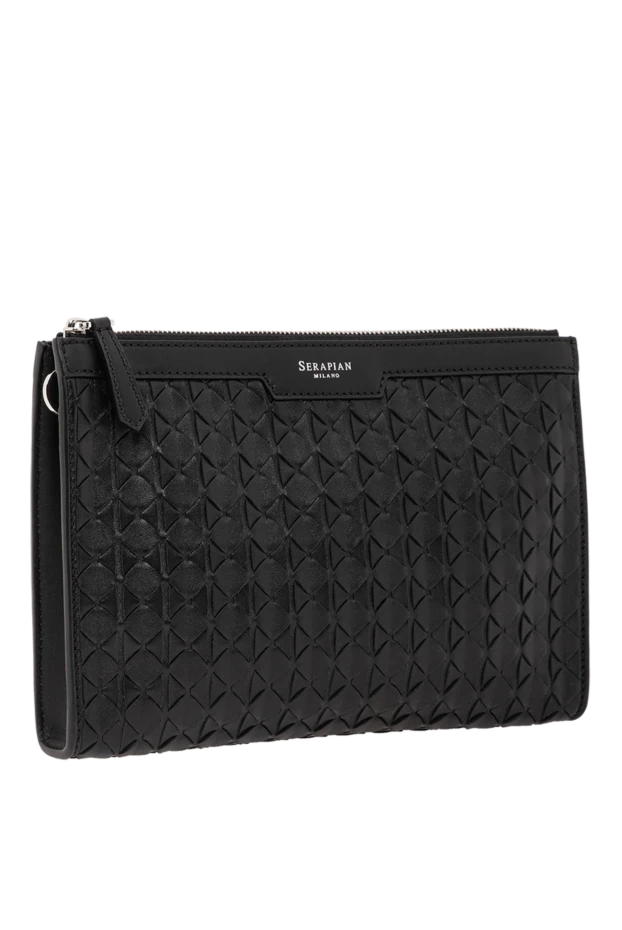 Serapian black leather clutch with relief texture 190573 - photo 3