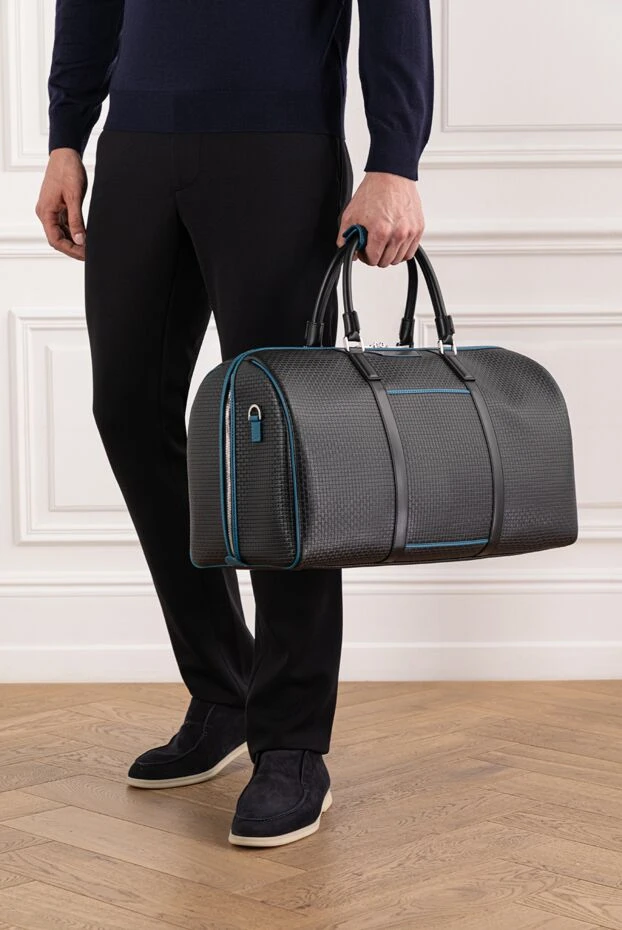 Serapian вместительная сумка из чёрного холста stepan с покрытием и кожи eclipse black 190576 - фото 3