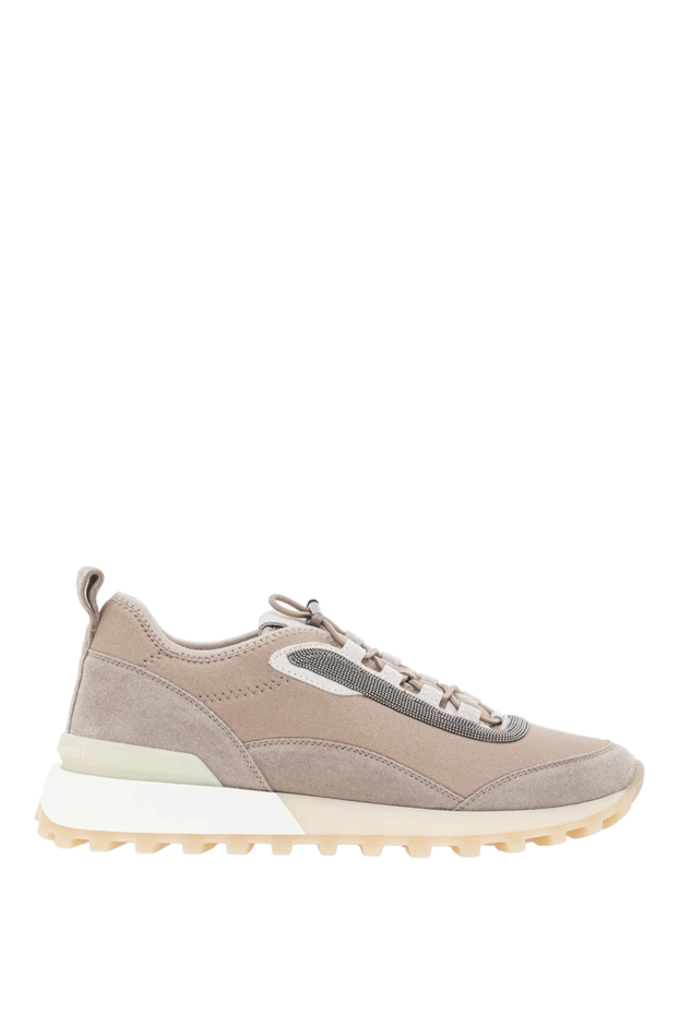 Кроссовки из текстиля и замши с декором Мониль бежевые женские - фото 1