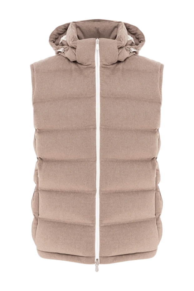 Beige down vest with a hood and contrasting wool zipper
- photo 1