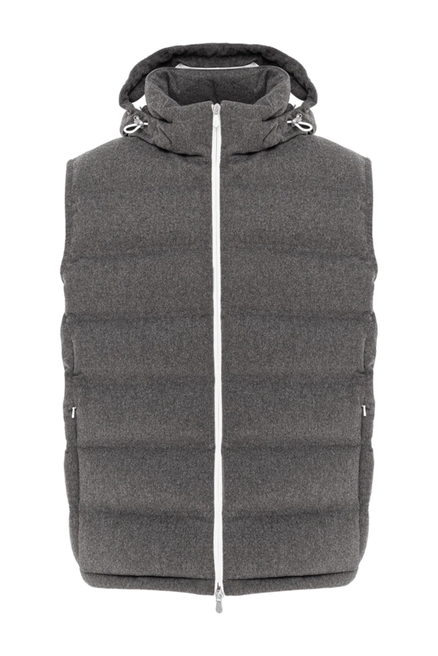 Gray down vest with a hood and side pockets - photo 1