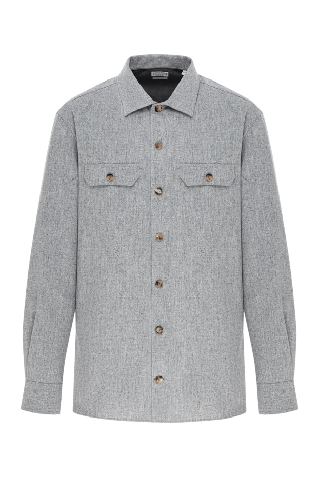 Рубашка из шерсти светло-серая с накладными карманами - фото 1