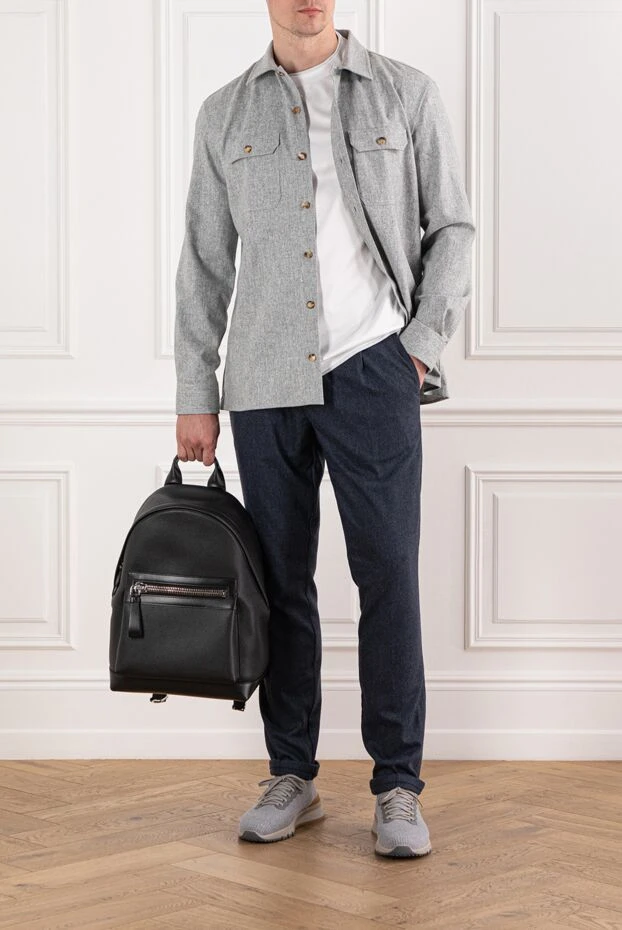 Рубашка из шерсти светло-серая с накладными карманами - фото 2